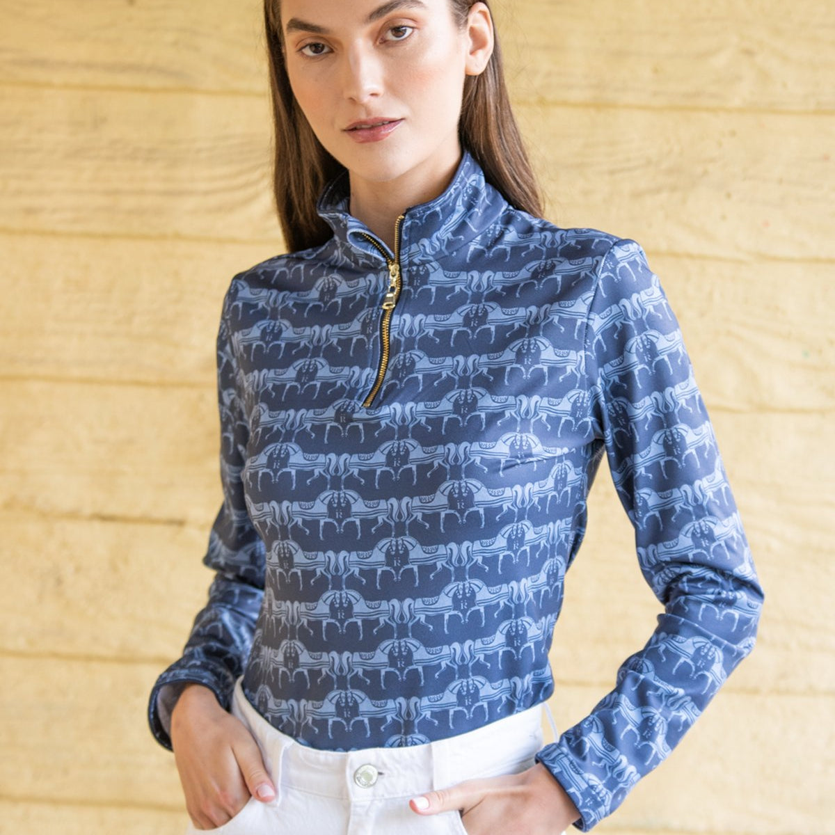 Rönner Harmony Quarter Zip Steed Print - Long Sleeve | Sapphire - Rönner - Equiluxe Tack