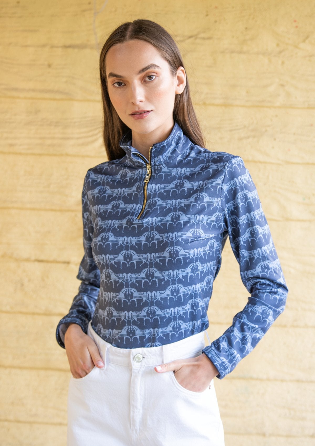 Rönner Harmony Quarter Zip Steed Print - Long Sleeve | Sapphire - Rönner - Equiluxe Tack