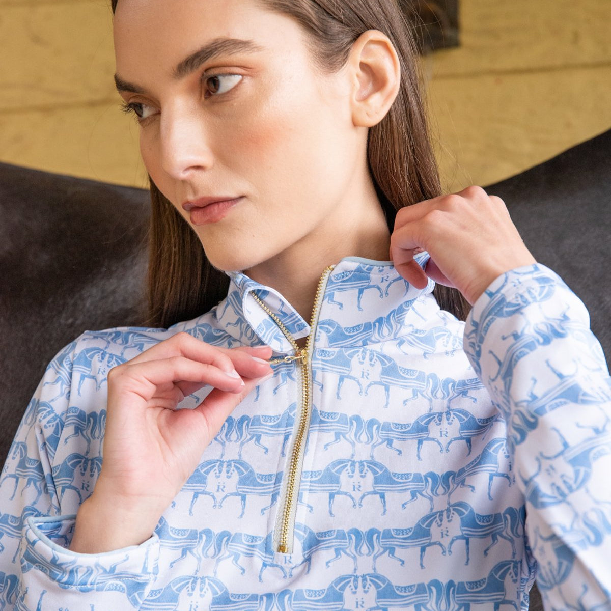 Rönner Harmony Quarter Zip Steed Print | Long Sleeve | Sky - Rönner - Equiluxe Tack