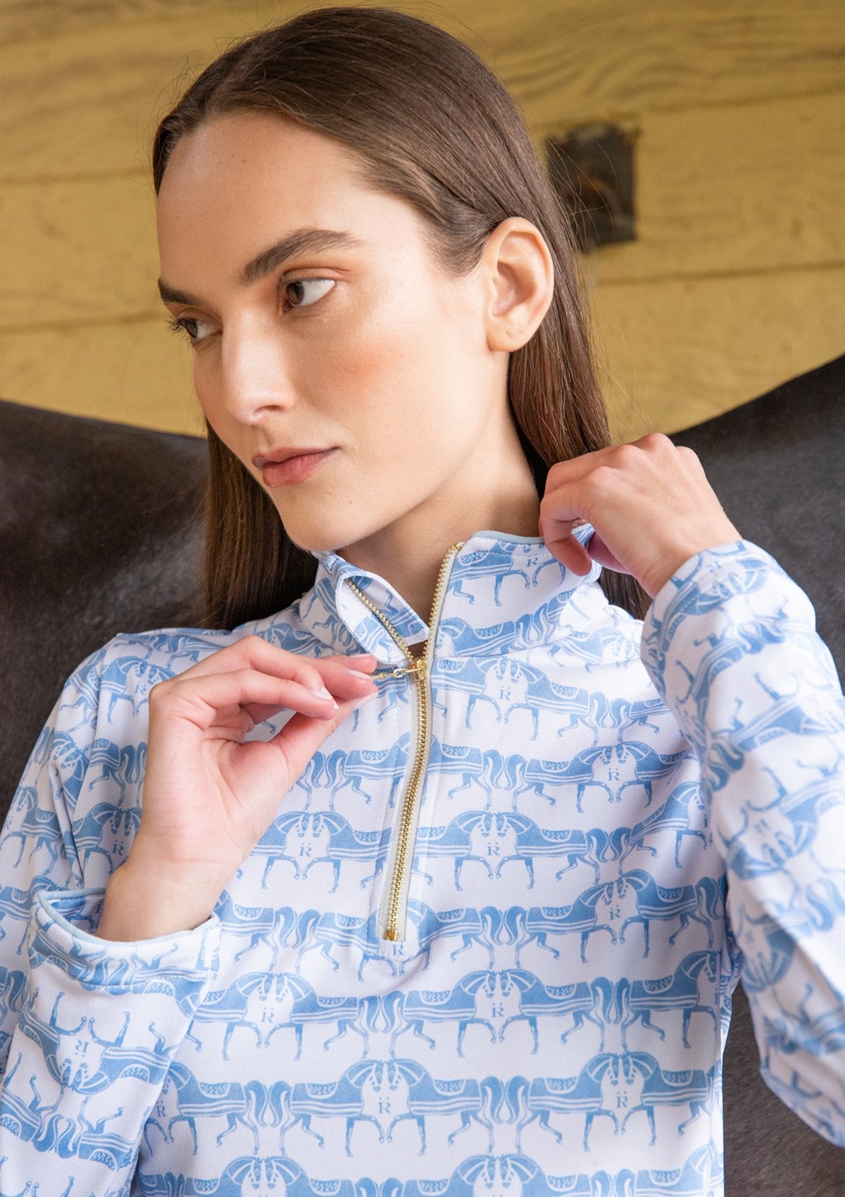 Rönner Harmony Quarter Zip Steed Print | Long Sleeve | Sky - Rönner - Equiluxe Tack