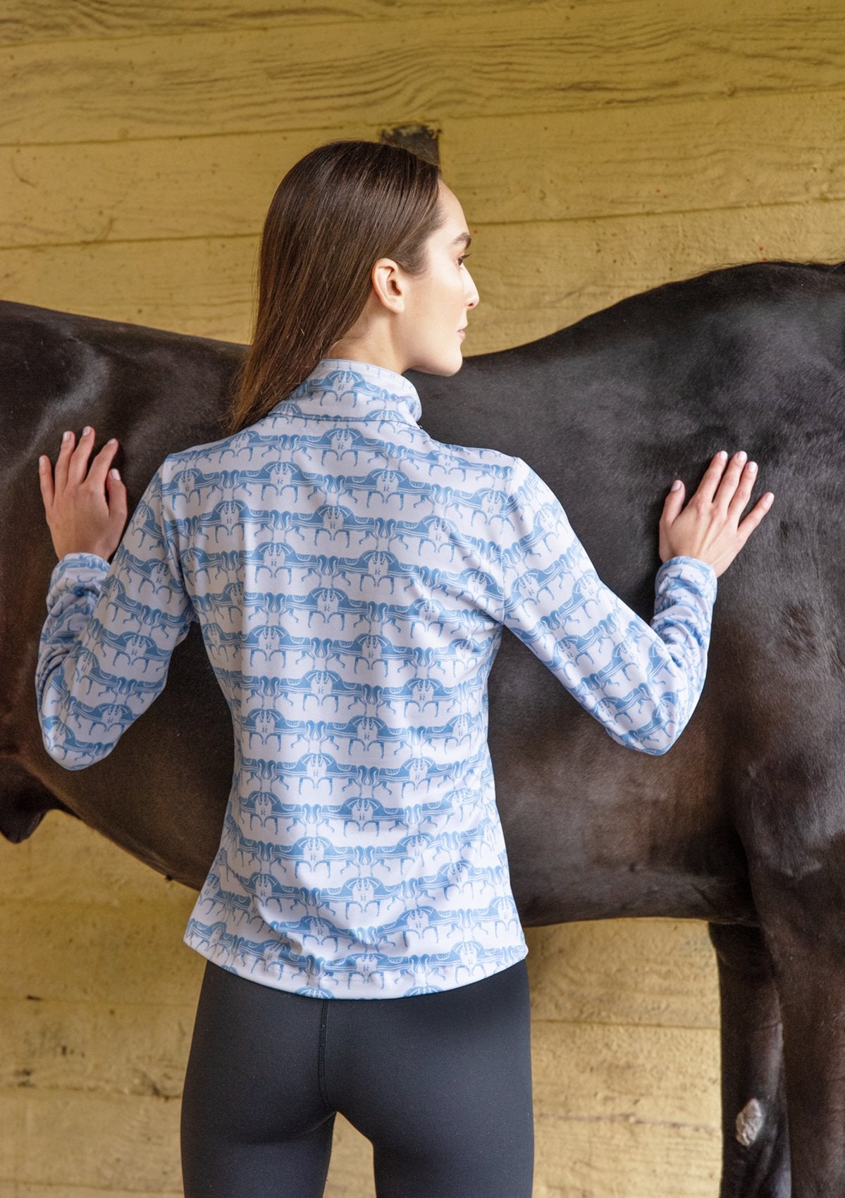 Rönner Harmony Quarter Zip Steed Print | Long Sleeve | Sky - Rönner - Equiluxe Tack