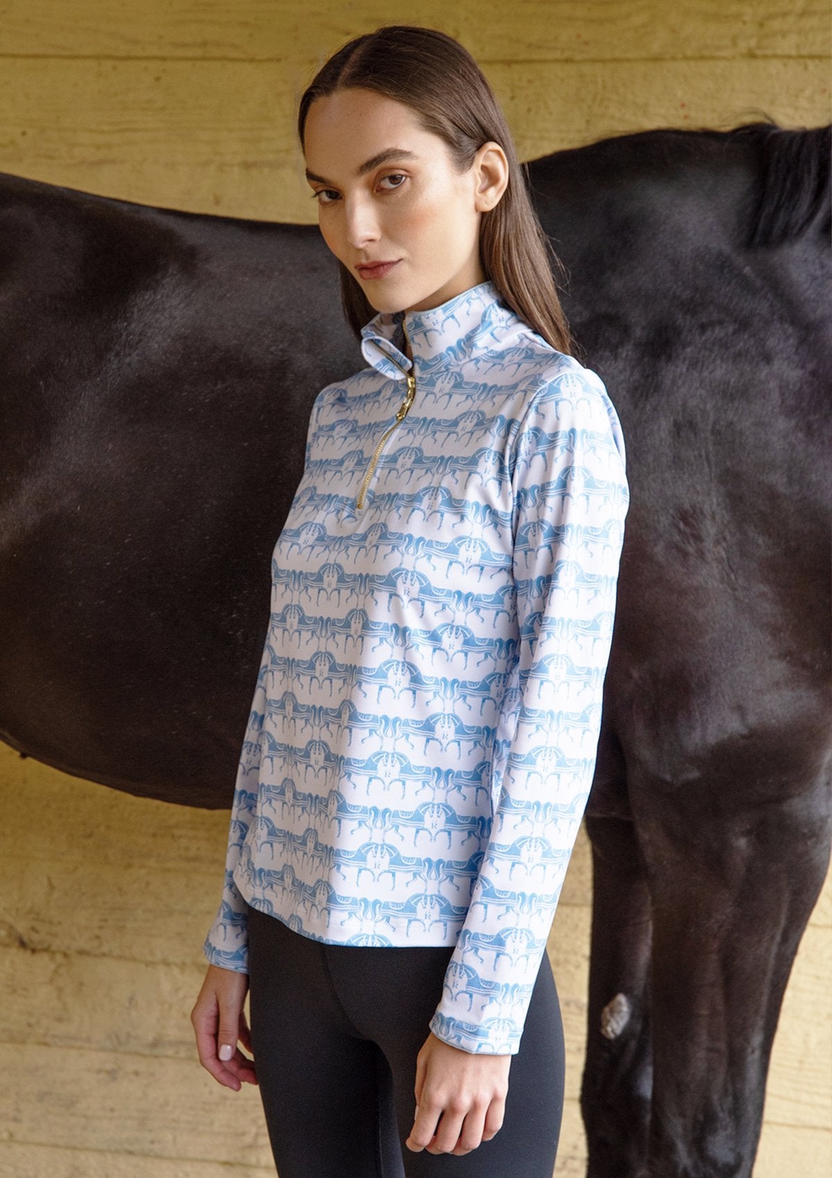 Rönner Harmony Quarter Zip Steed Print | Long Sleeve | Sky - Rönner - Equiluxe Tack