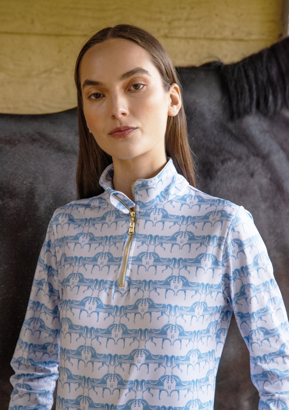 Rönner Harmony Quarter Zip Steed Print | Long Sleeve | Sky - Rönner - Equiluxe Tack