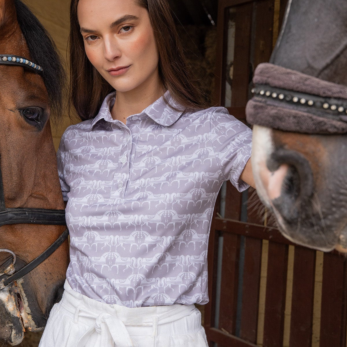 Rönner Noelia Classic Polo - Shirt Short Sleeve Steed Print | Hazelwood - Rönner - Equiluxe Tack