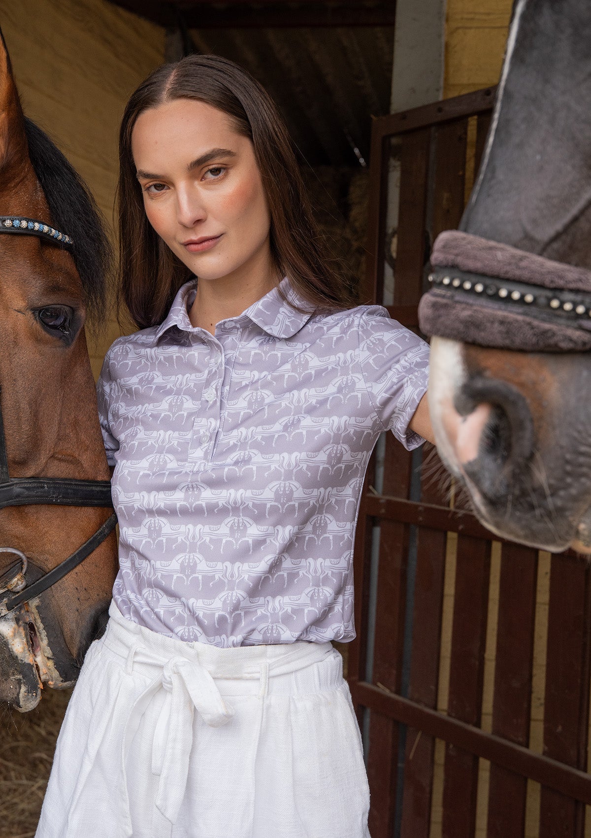 Rönner Noelia Classic Polo - Shirt Short Sleeve Steed Print | Hazelwood - Rönner - Equiluxe Tack