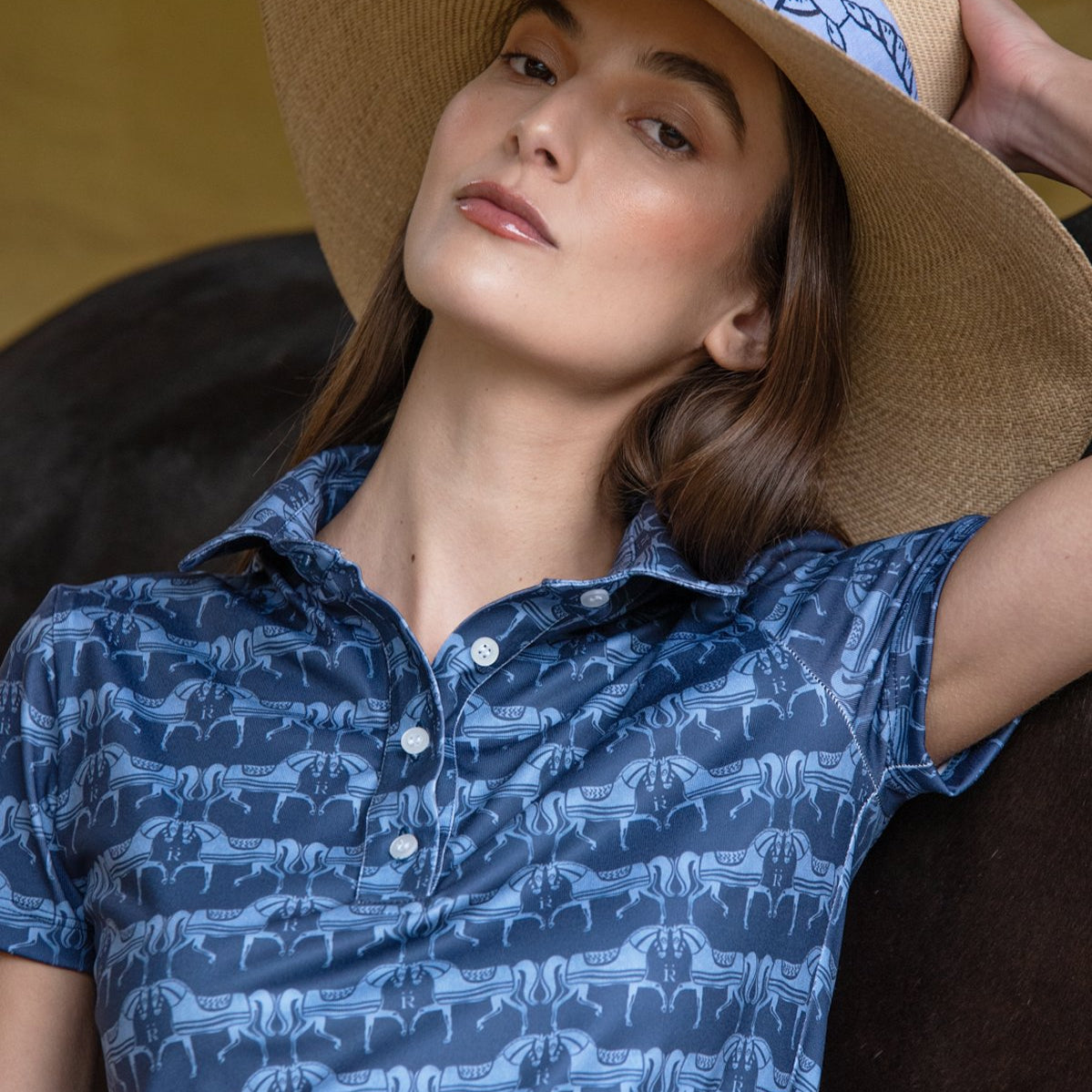 Rönner Noelia Classic Polo - Shirt Short Sleeve Steed Print | Sapphire - Rönner - Equiluxe Tack