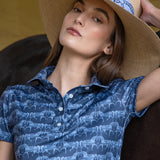 Rönner Noelia Classic Polo - Shirt Short Sleeve Steed Print | Sapphire - Rönner - Equiluxe Tack