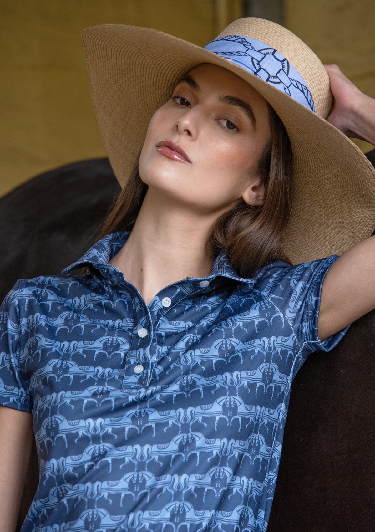 Rönner Noelia Classic Polo - Shirt Short Sleeve Steed Print | Sapphire - Rönner - Equiluxe Tack