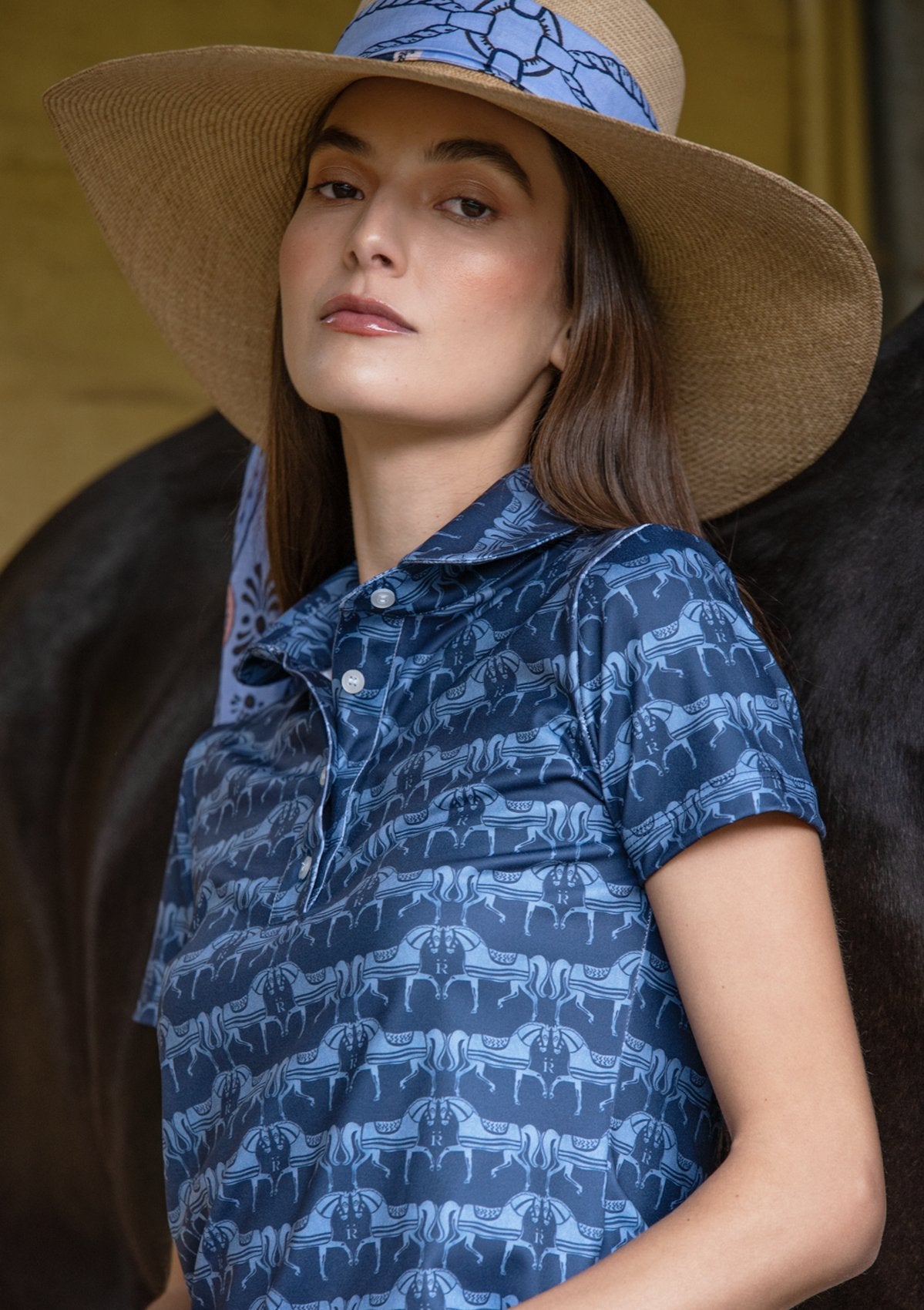 Rönner Noelia Classic Polo - Shirt Short Sleeve Steed Print | Sapphire - Rönner - Equiluxe Tack