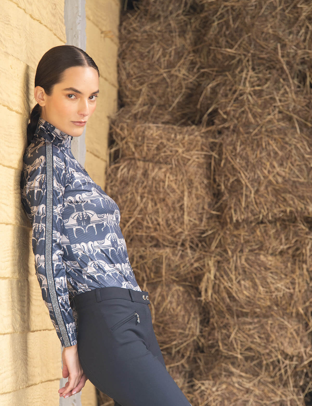 Rönner Plume Quarter - Zip | Long Sleeve | Steed Print | Shadow Blue - Rönner - Equiluxe Tack