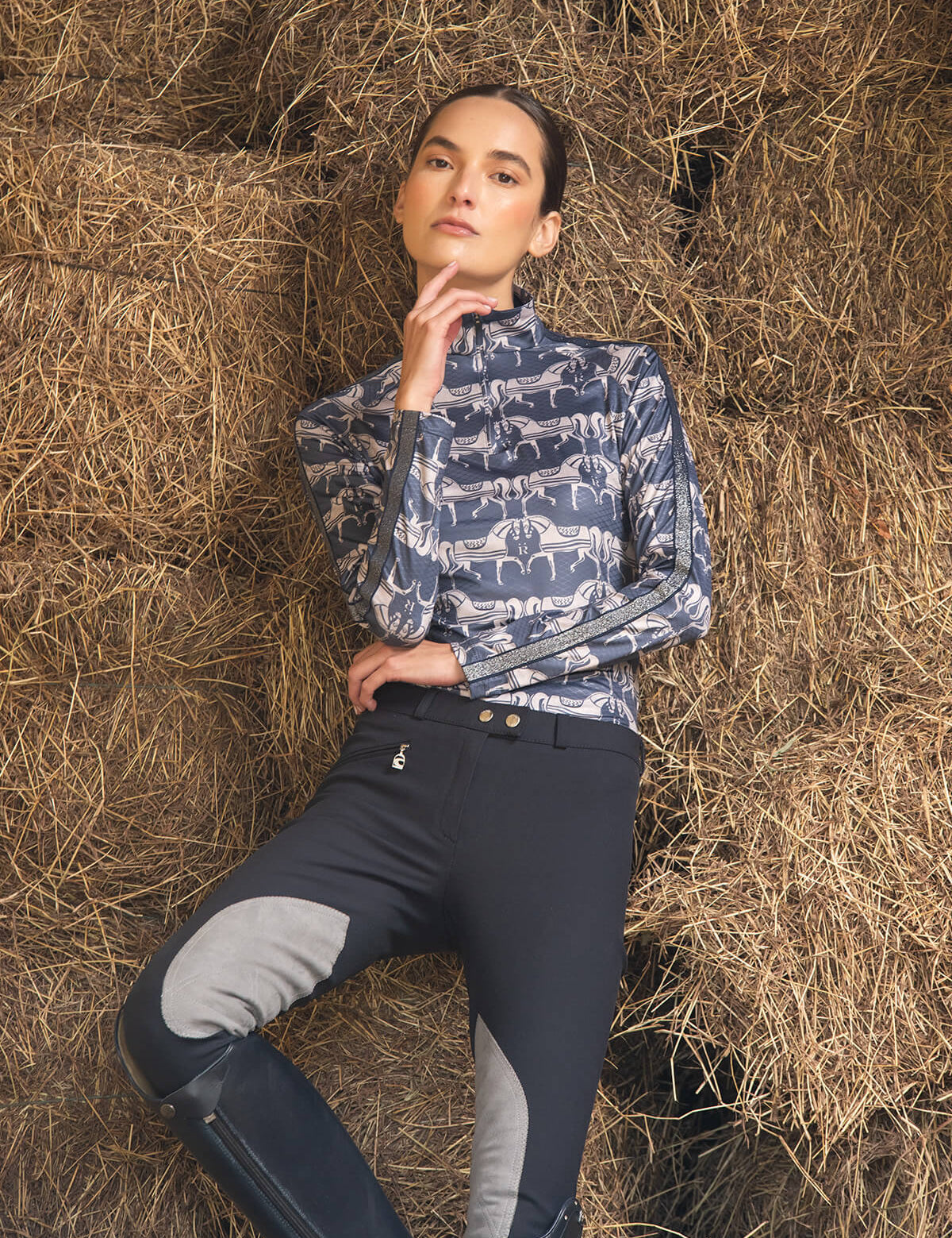 Rönner Plume Quarter - Zip | Long Sleeve | Steed Print | Shadow Blue - Rönner - Equiluxe Tack