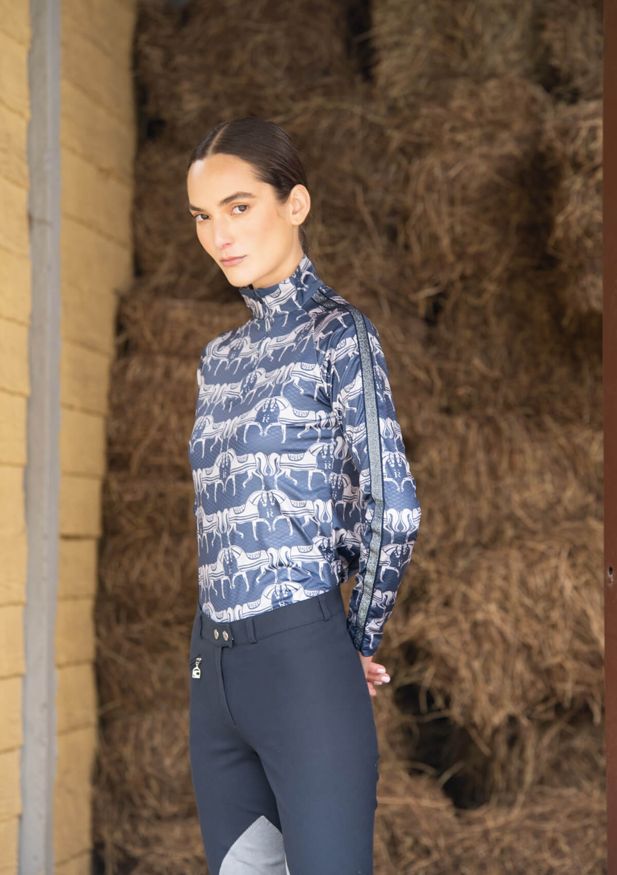 Rönner Plume Quarter - Zip | Long Sleeve | Steed Print | Shadow Blue - Rönner - Equiluxe Tack