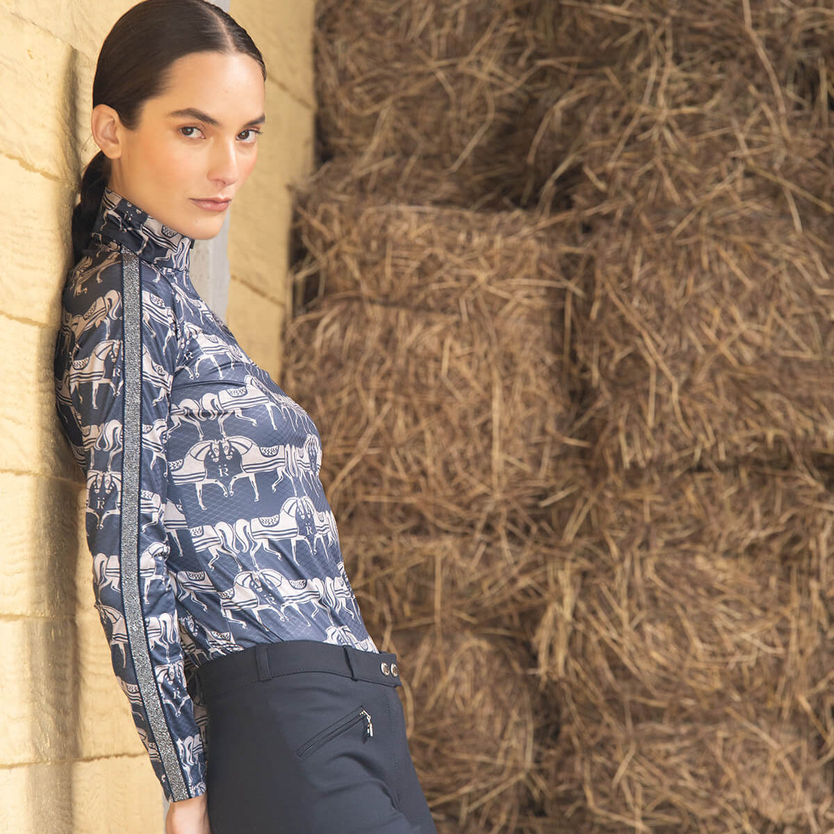 Rönner Plume Quarter - Zip | Long Sleeve | Steed Print | Shadow Blue - Rönner - Equiluxe Tack