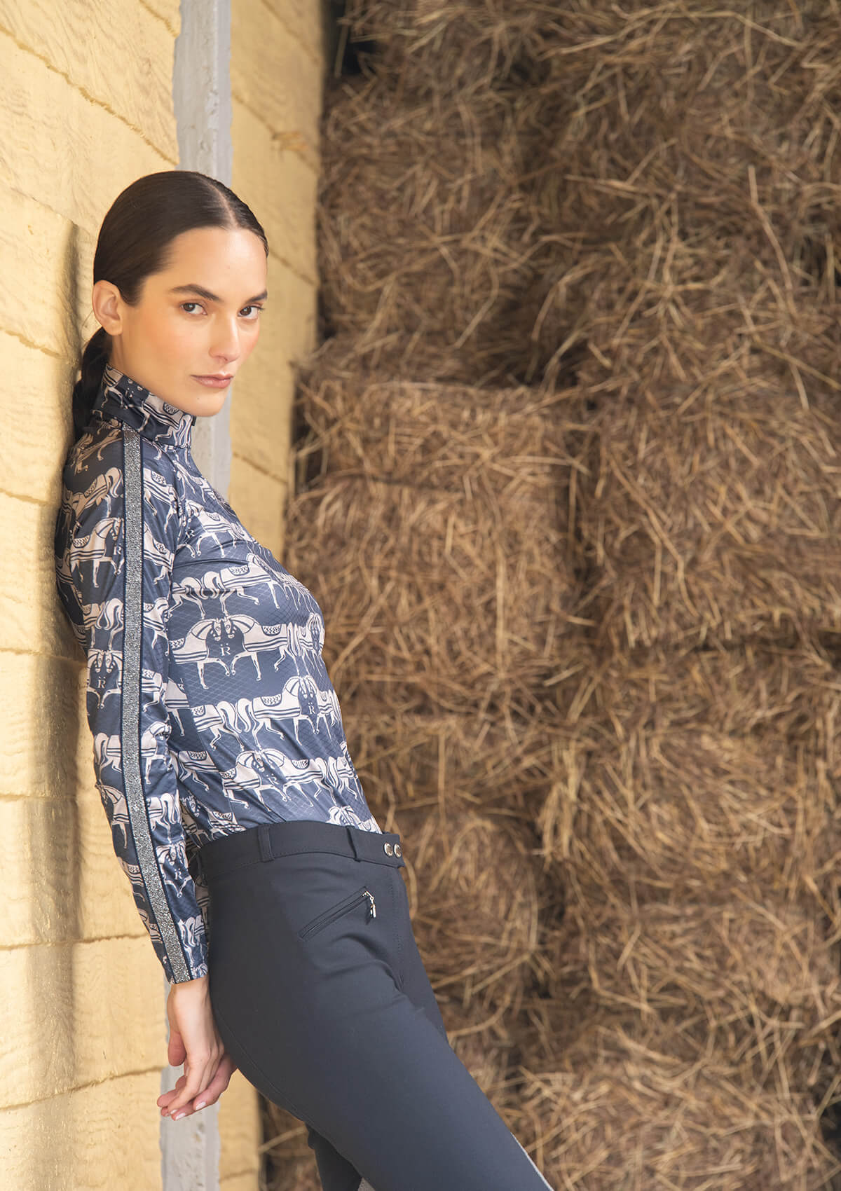 Rönner Plume Quarter - Zip | Long Sleeve | Steed Print | Shadow Blue - Rönner - Equiluxe Tack