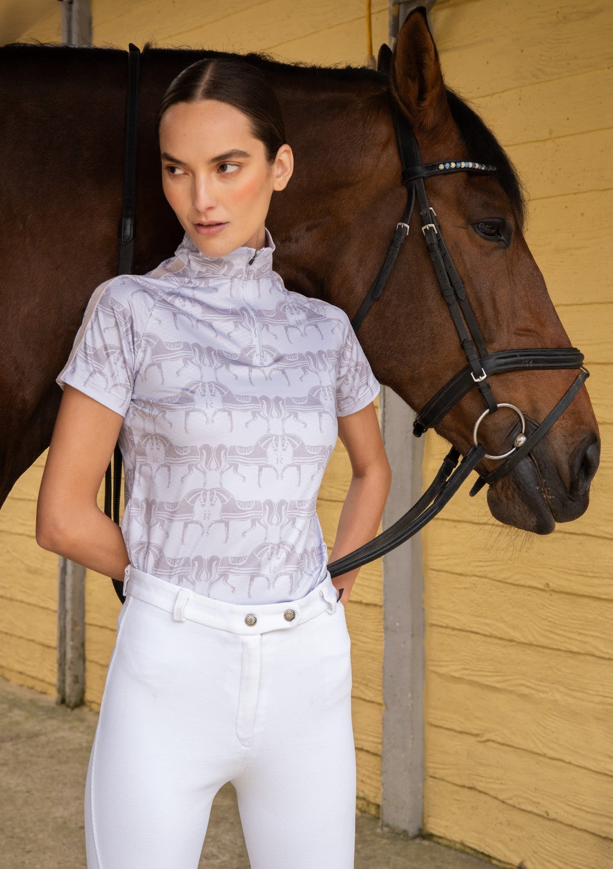 Rönner Plume Quarter - Zip | Short Sleeve | Steed Print | Nude - Rönner - Equiluxe Tack