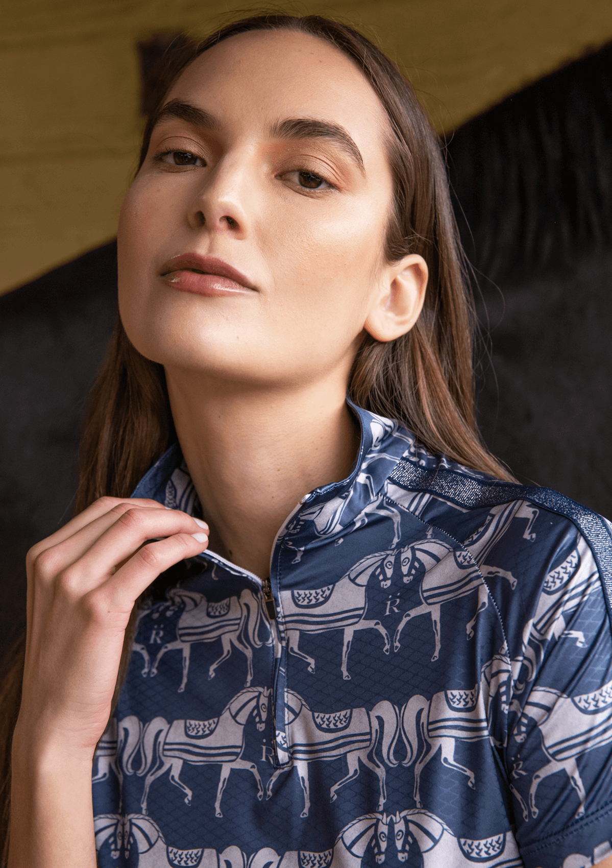 Rönner Plume Quarter - Zip | Short Sleeve | Steed Print | Shadow Blue - Rönner - Equiluxe Tack