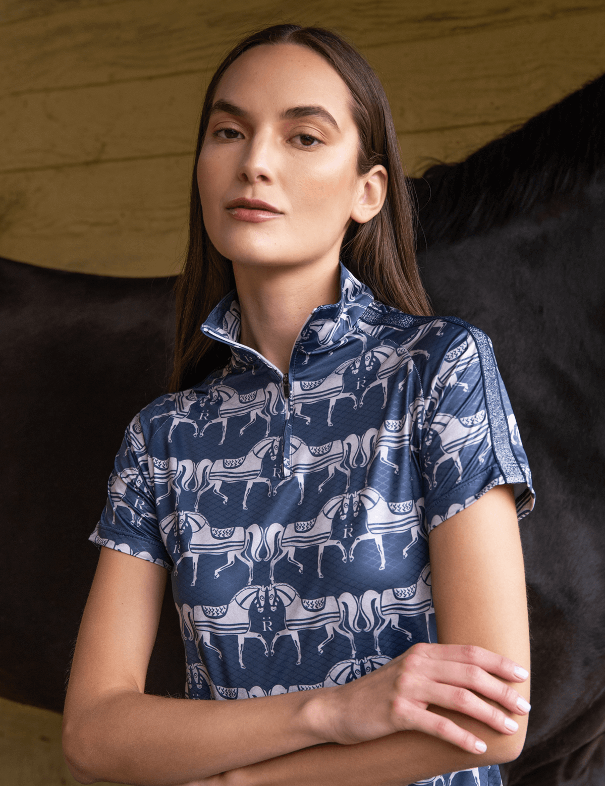 Rönner Plume Quarter - Zip | Short Sleeve | Steed Print | Shadow Blue - Rönner - Equiluxe Tack