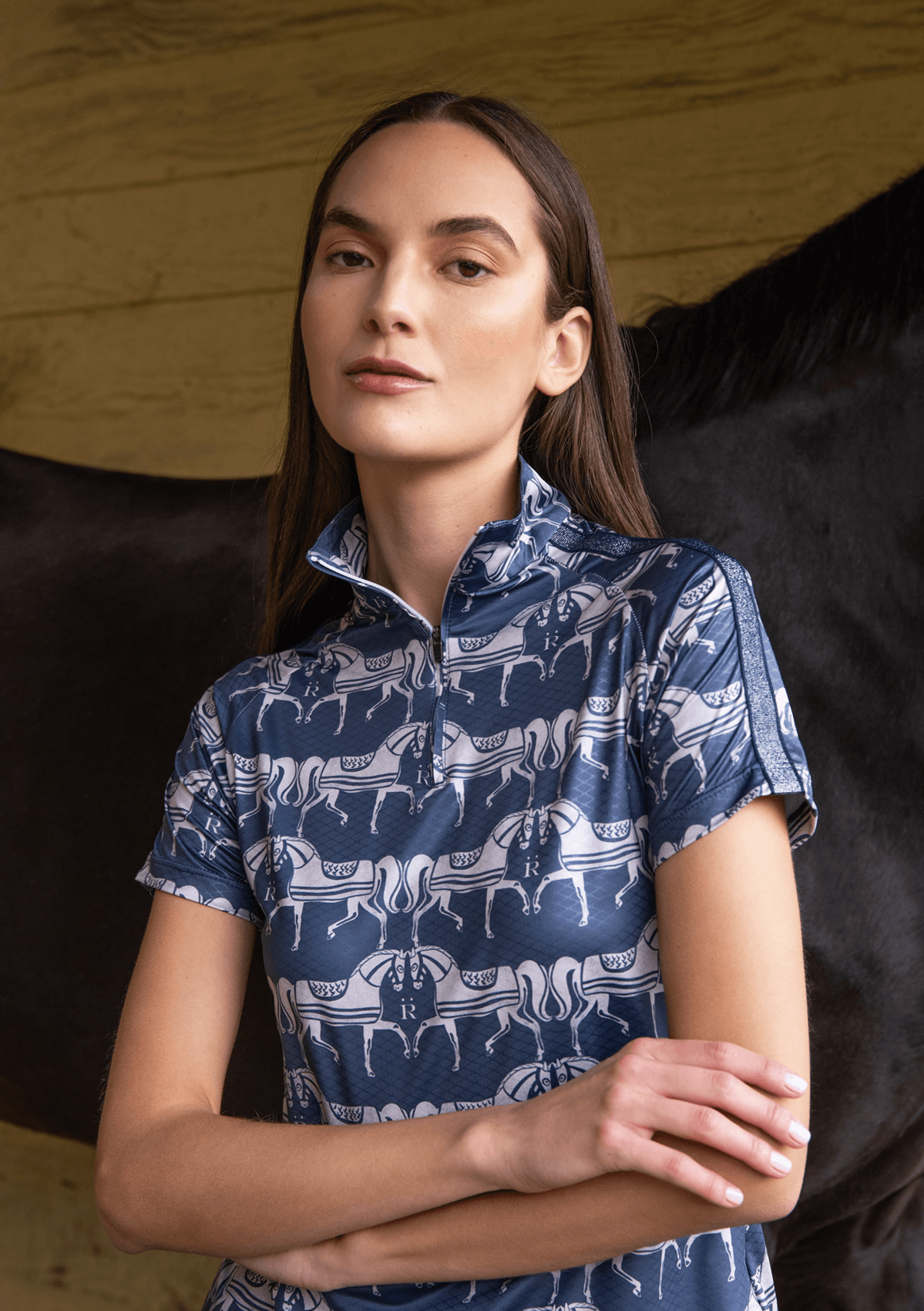Rönner Plume Quarter - Zip | Short Sleeve | Steed Print | Shadow Blue - Rönner - Equiluxe Tack