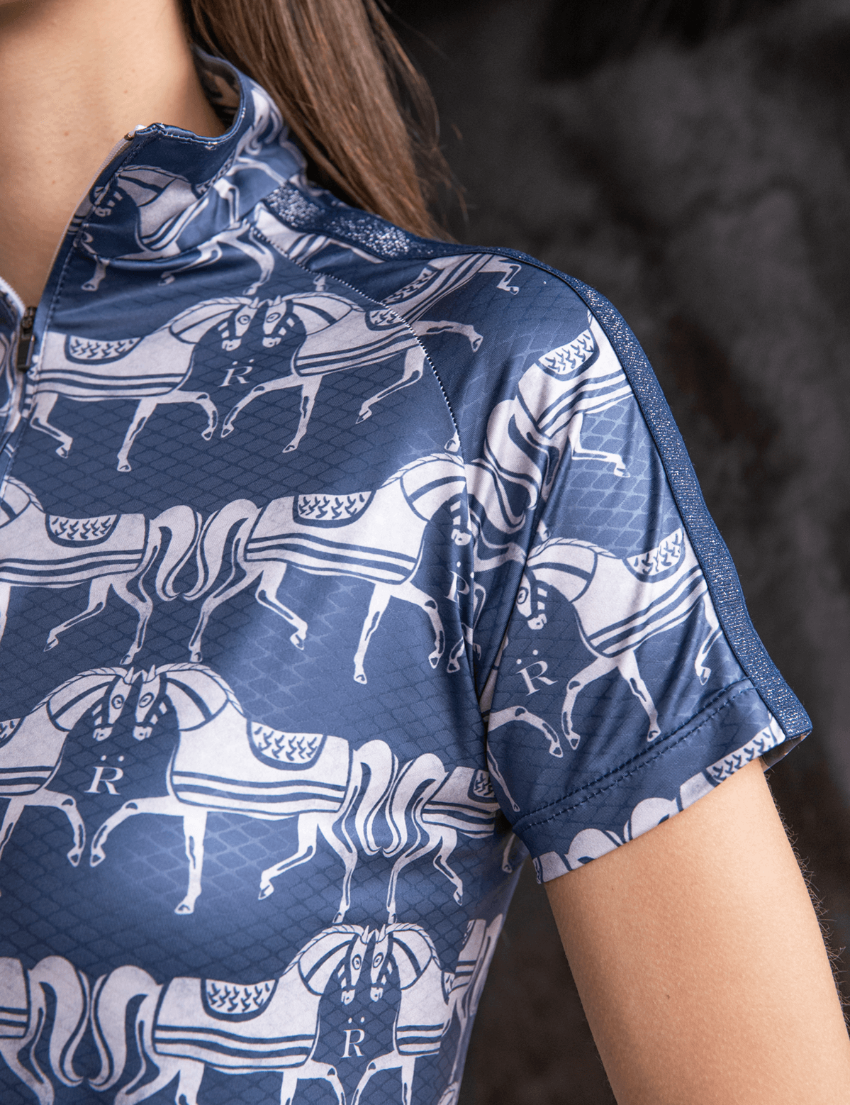 Rönner Plume Quarter - Zip | Short Sleeve | Steed Print | Shadow Blue - Rönner - Equiluxe Tack