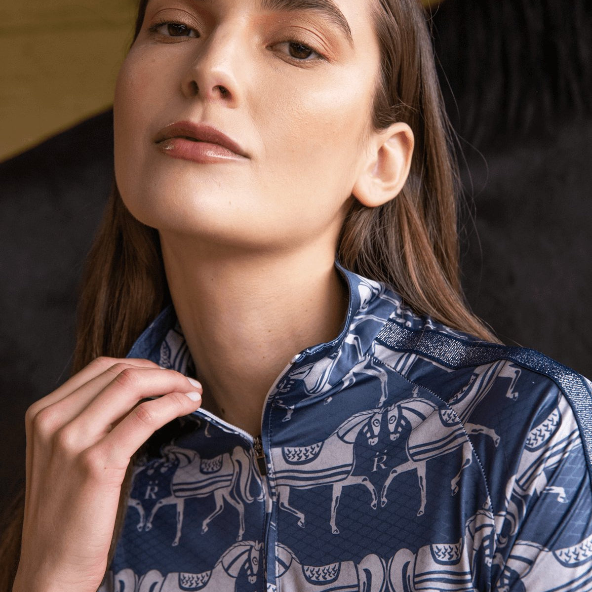 Rönner Plume Quarter - Zip | Short Sleeve | Steed Print | Shadow Blue - Rönner - Equiluxe Tack