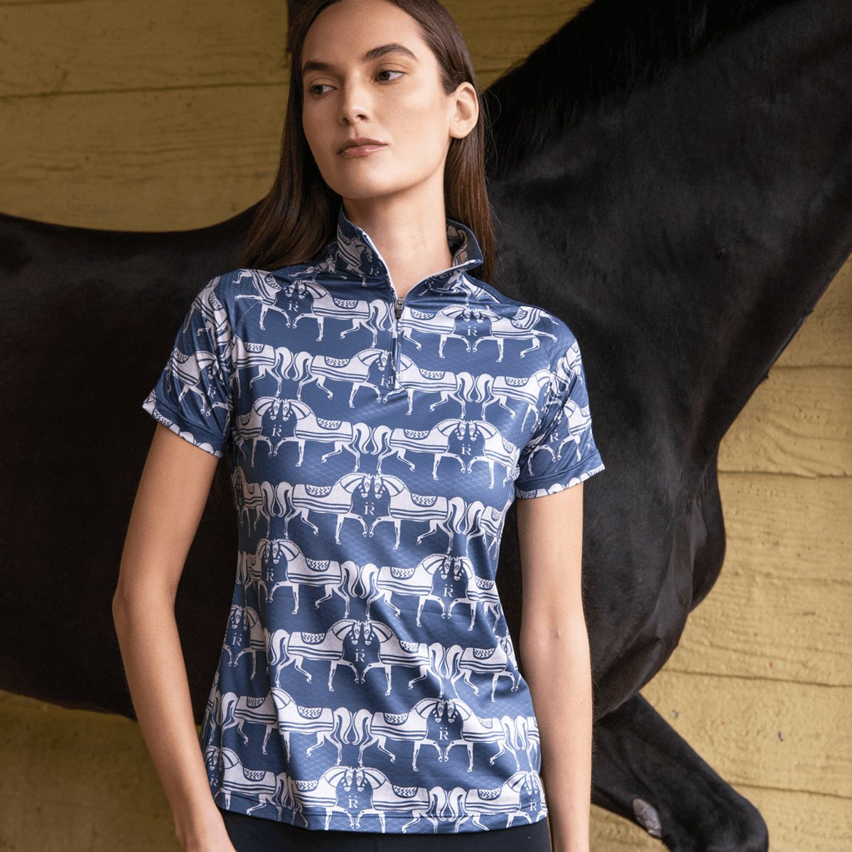 Rönner Plume Quarter - Zip | Short Sleeve | Steed Print | Shadow Blue - Rönner - Equiluxe Tack