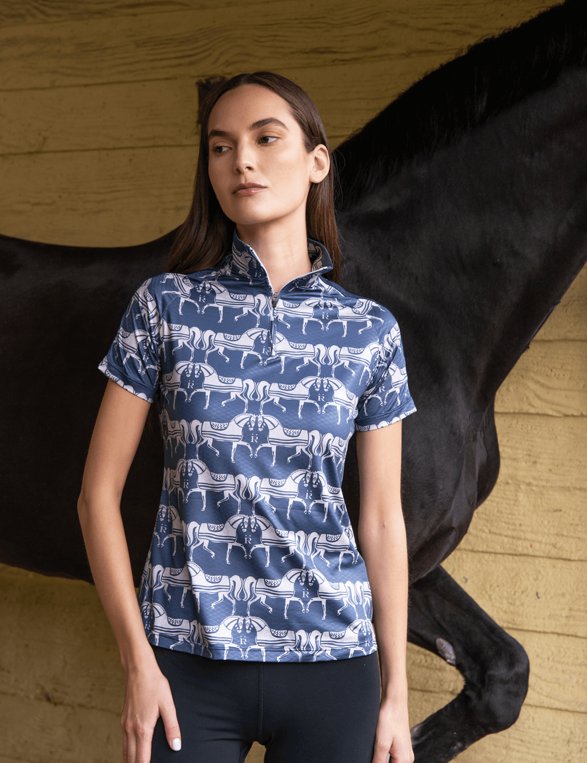 Rönner Plume Quarter - Zip | Short Sleeve | Steed Print | Shadow Blue - Rönner - Equiluxe Tack