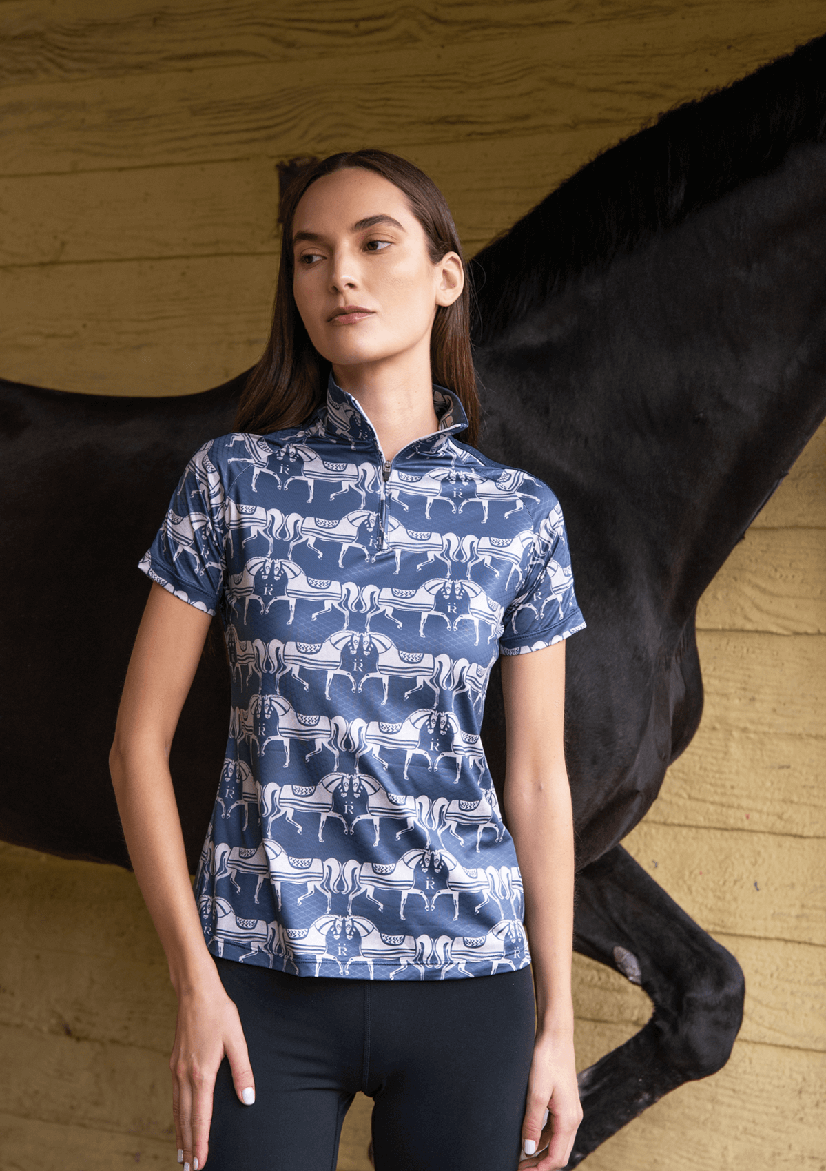 Rönner Plume Quarter - Zip | Short Sleeve | Steed Print | Shadow Blue - Rönner - Equiluxe Tack