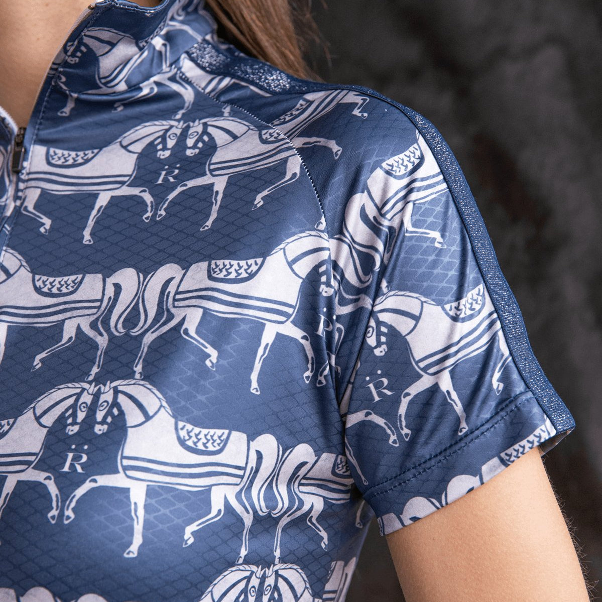 Rönner Plume Quarter - Zip | Short Sleeve | Steed Print | Shadow Blue - Rönner - Equiluxe Tack