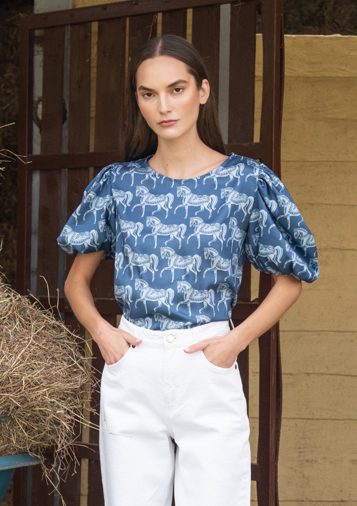 Rönner Rosamare Blouse | Blossomare Print | Sapphire - Rönner - Equiluxe Tack