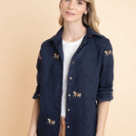 Rönner Sundown Linen Shirt | Long Sleeve | Embroidered Horses | Navy - Rönner - Equiluxe Tack