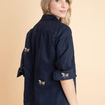 Rönner Sundown Linen Shirt | Long Sleeve | Embroidered Horses | Navy - Rönner - Equiluxe Tack
