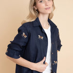 Rönner Sundown Linen Shirt | Long Sleeve | Embroidered Horses | Navy - Rönner - Equiluxe Tack