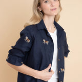 Rönner Sundown Linen Shirt | Long Sleeve | Embroidered Horses | Navy - Rönner - Equiluxe Tack