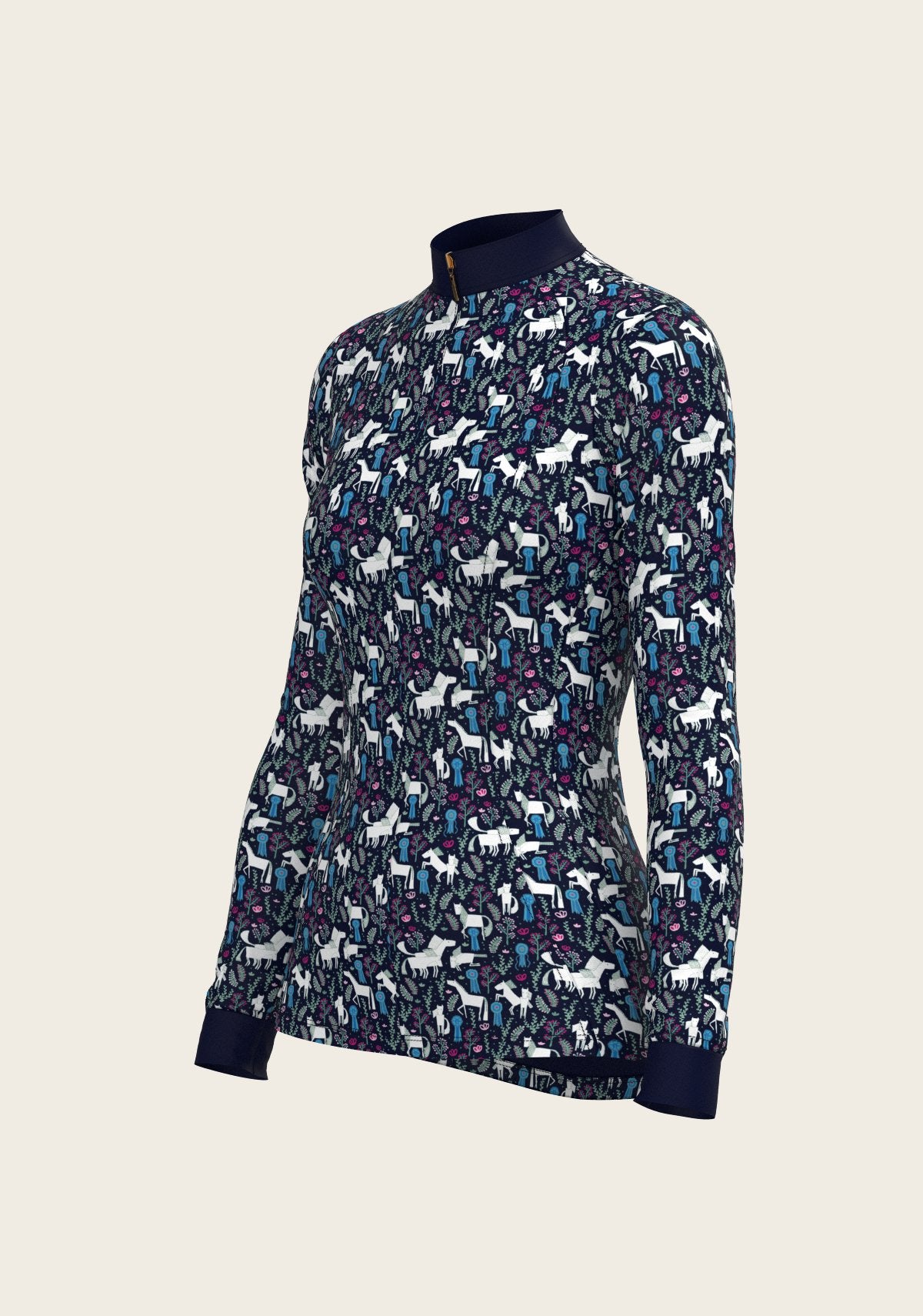 Rosettes on Navy Quarter Zip Sun Shirt - Espoir Equestrian - Equiluxe Tack