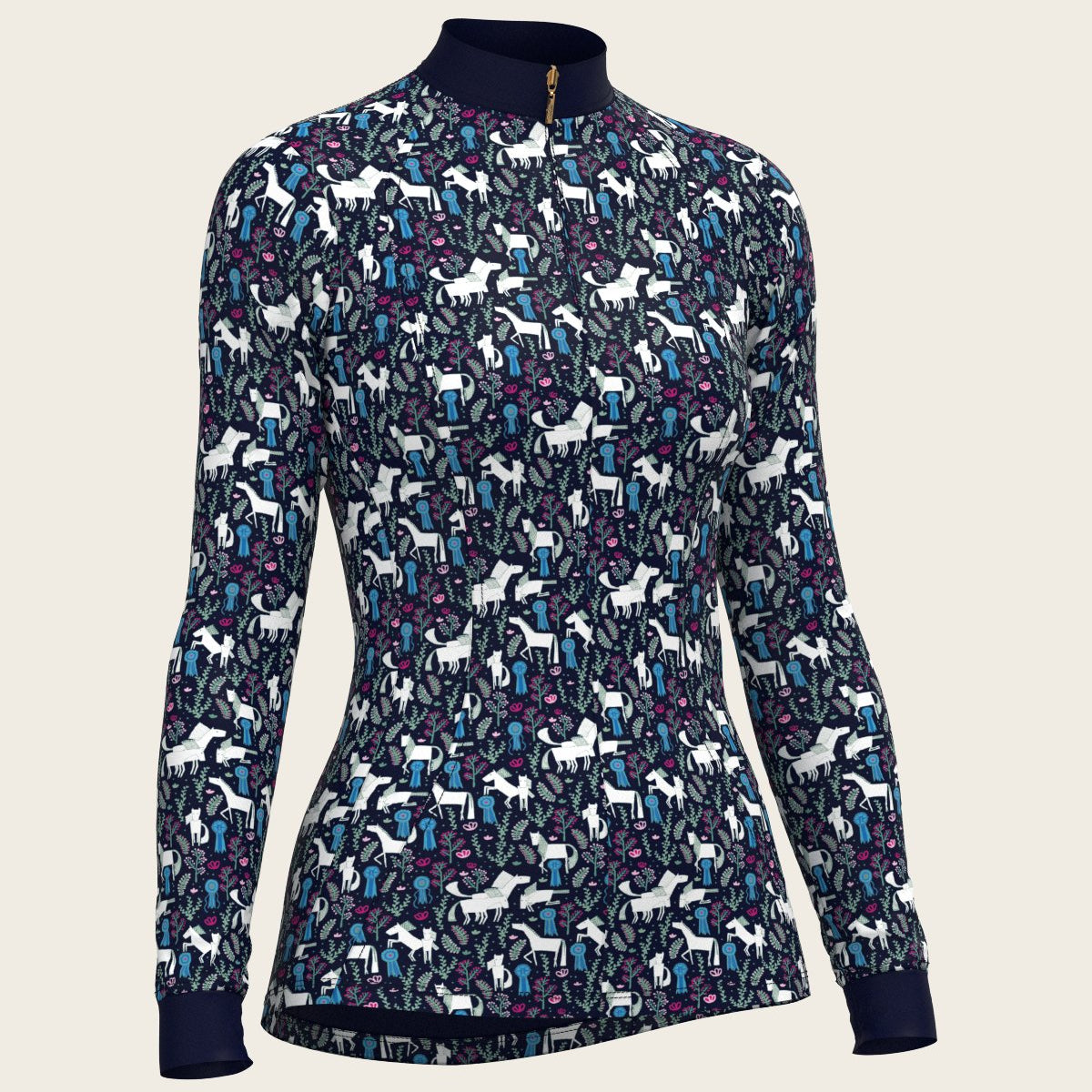 Rosettes on Navy Quarter Zip Sun Shirt - Espoir Equestrian - Equiluxe Tack