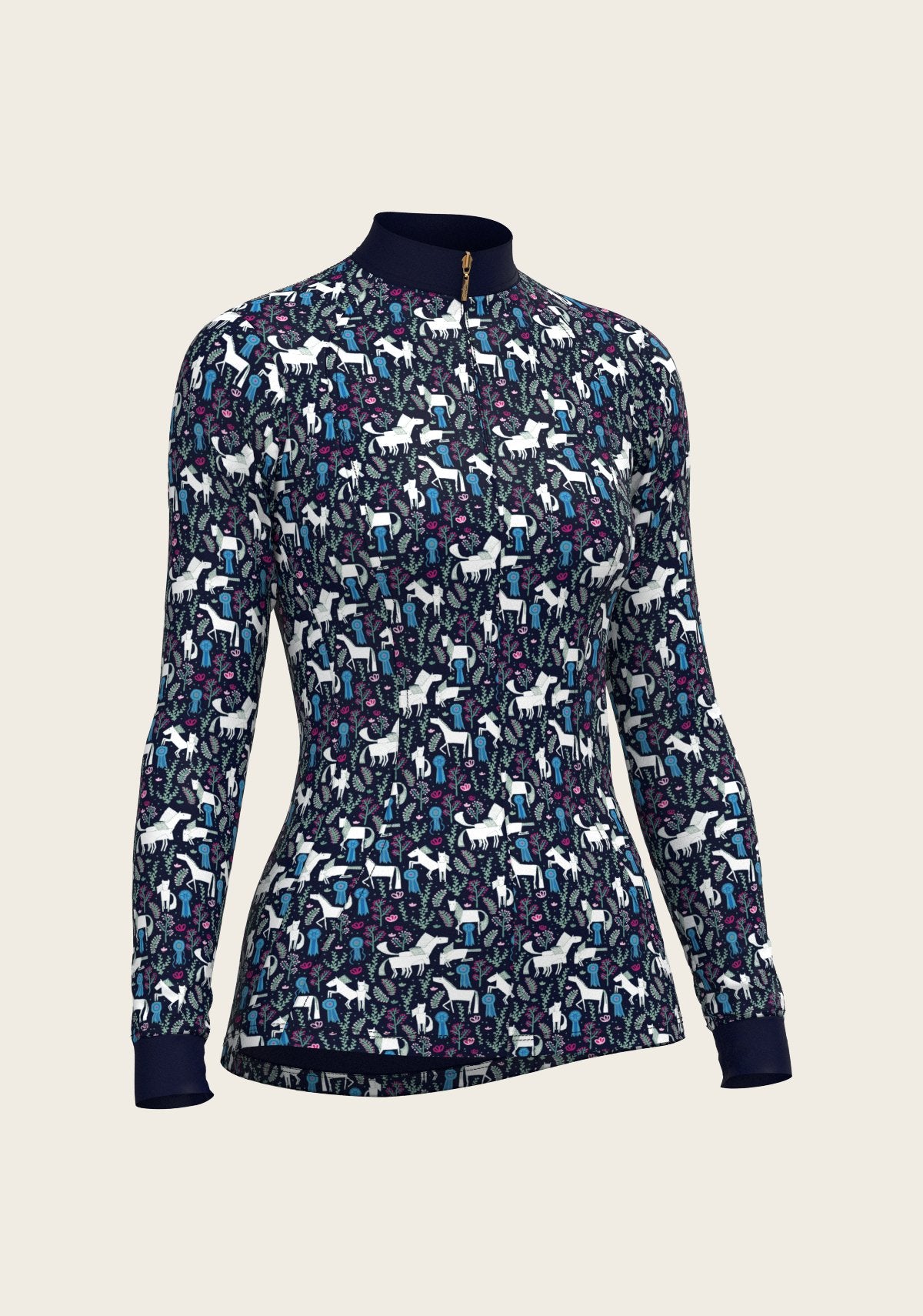 Rosettes on Navy Quarter Zip Sun Shirt - Espoir Equestrian - Equiluxe Tack