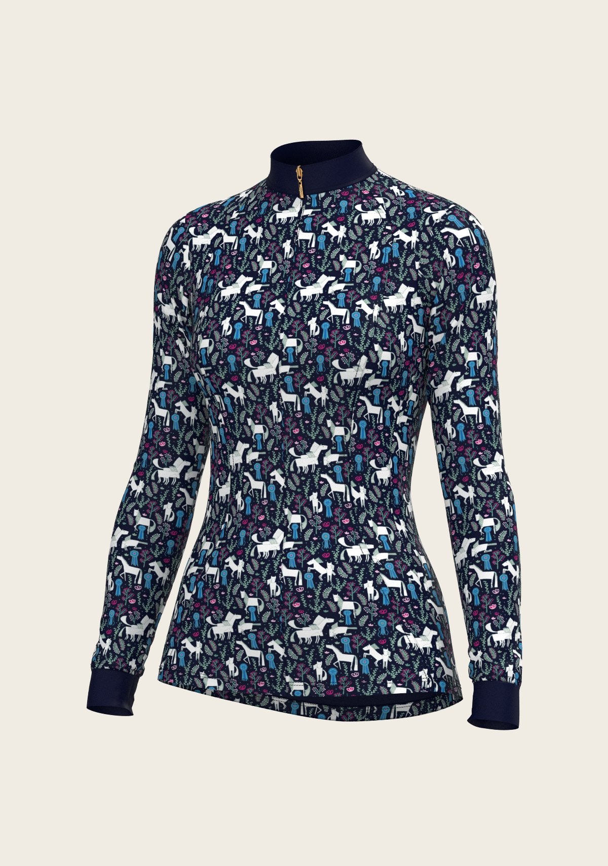 Rosettes on Navy Quarter Zip Sun Shirt - Espoir Equestrian - Equiluxe Tack