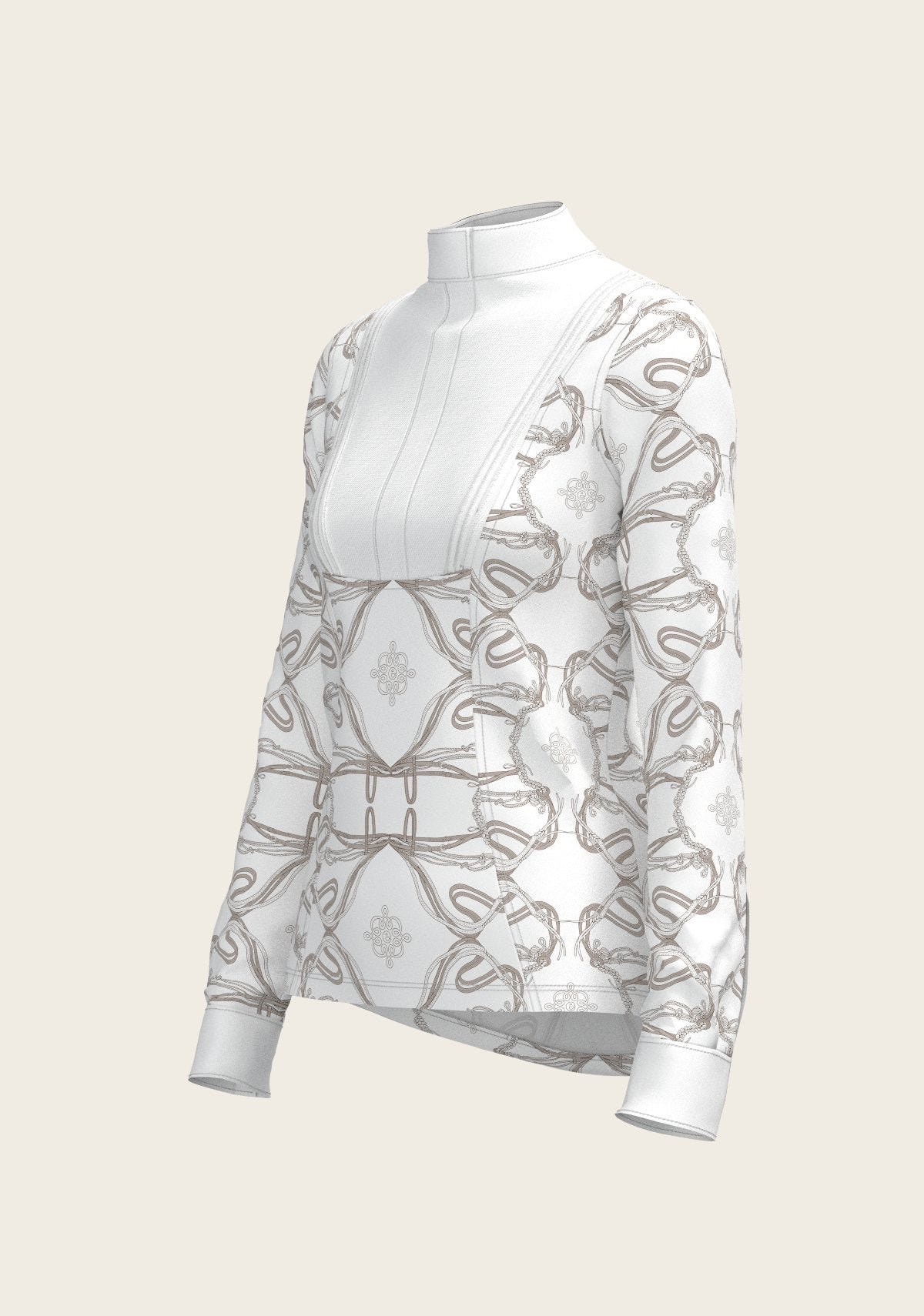 Short Pleated Roped Bridles on White Long Sleeve Show Shirt - Espoir Equestrian - Equiluxe Tack