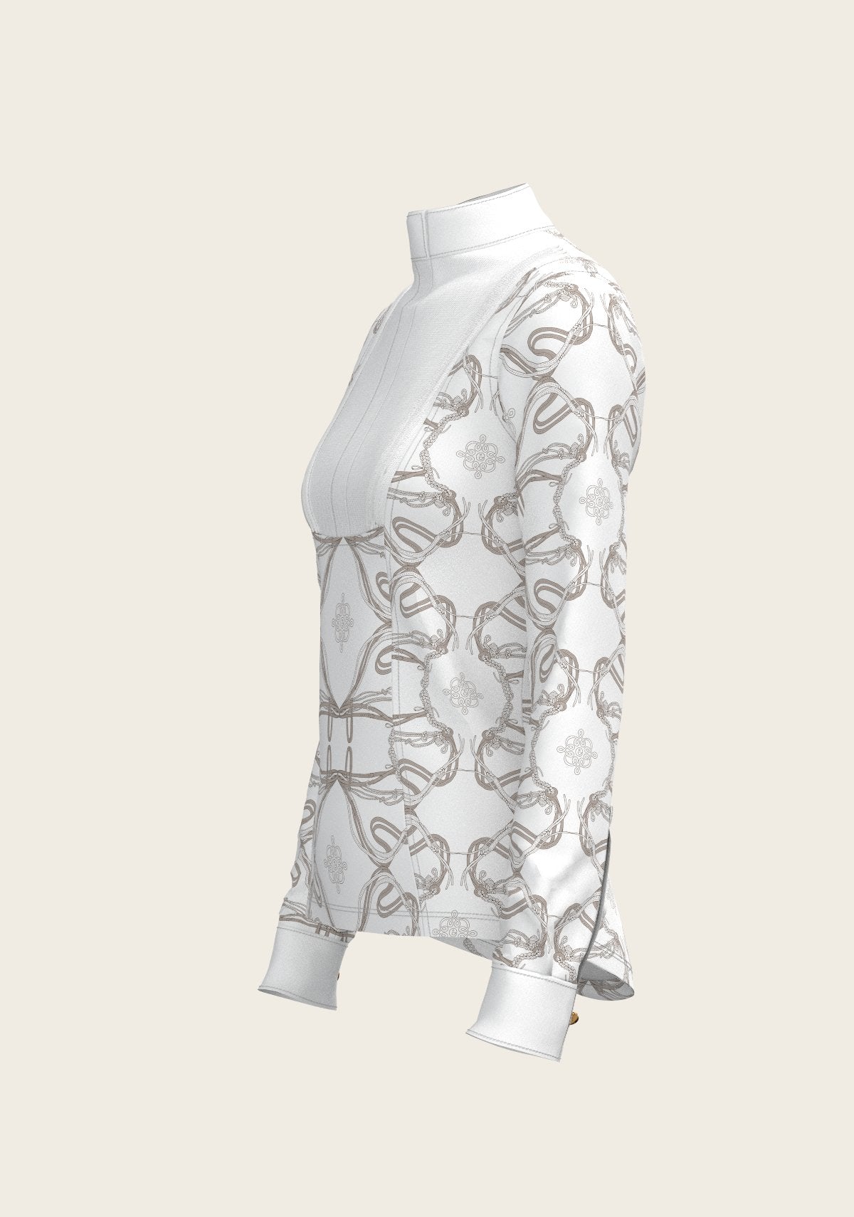 Short Pleated Roped Bridles on White Long Sleeve Show Shirt - Espoir Equestrian - Equiluxe Tack