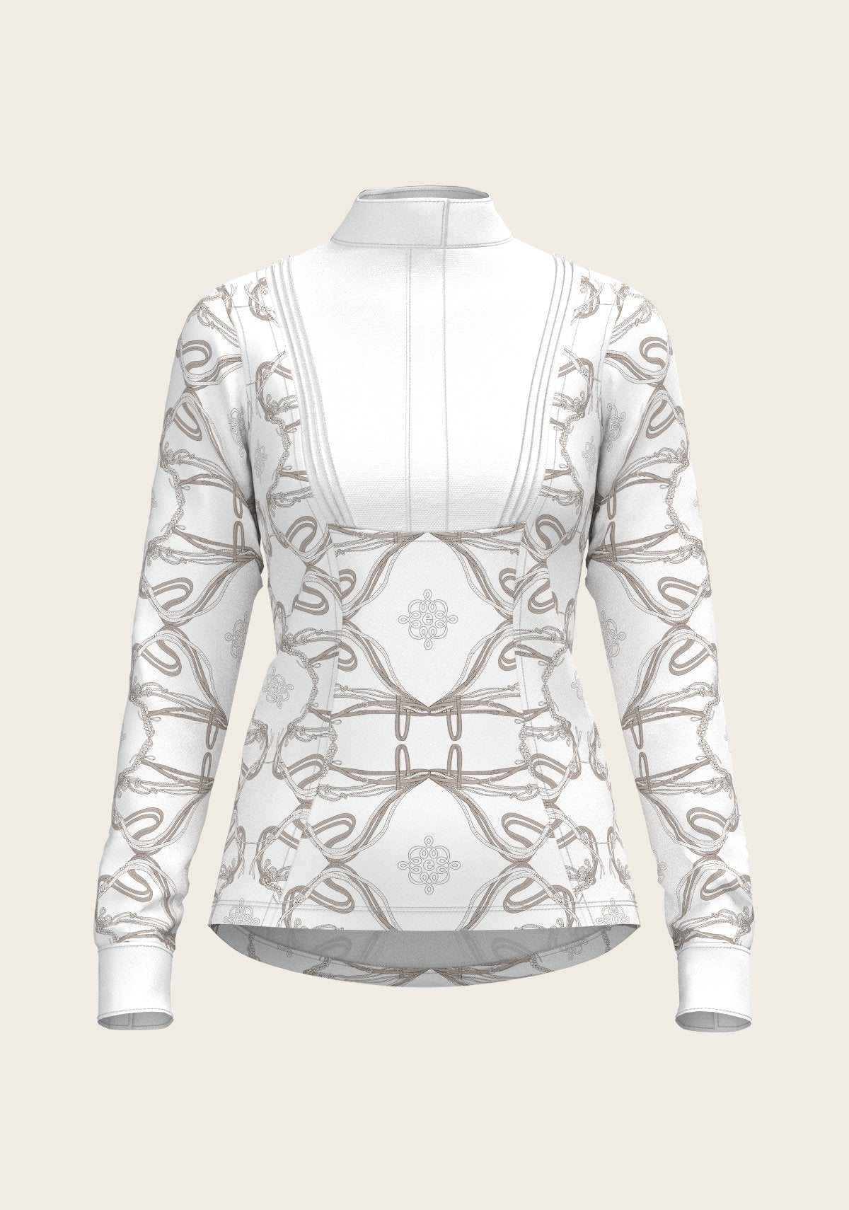 Short Pleated Roped Bridles on White Long Sleeve Show Shirt - Espoir Equestrian - Equiluxe Tack