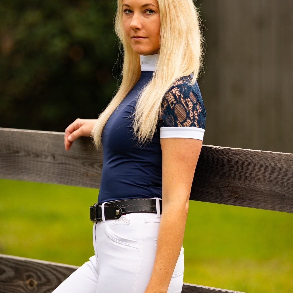 Short Sleeve Lace shirt - Navy - EquiShow - Equiluxe Tack