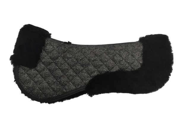 Sixteen Cypress Black Herringbone Merino Wool Fleece Half Pad - Sixteen Cypress - Equiluxe Tack