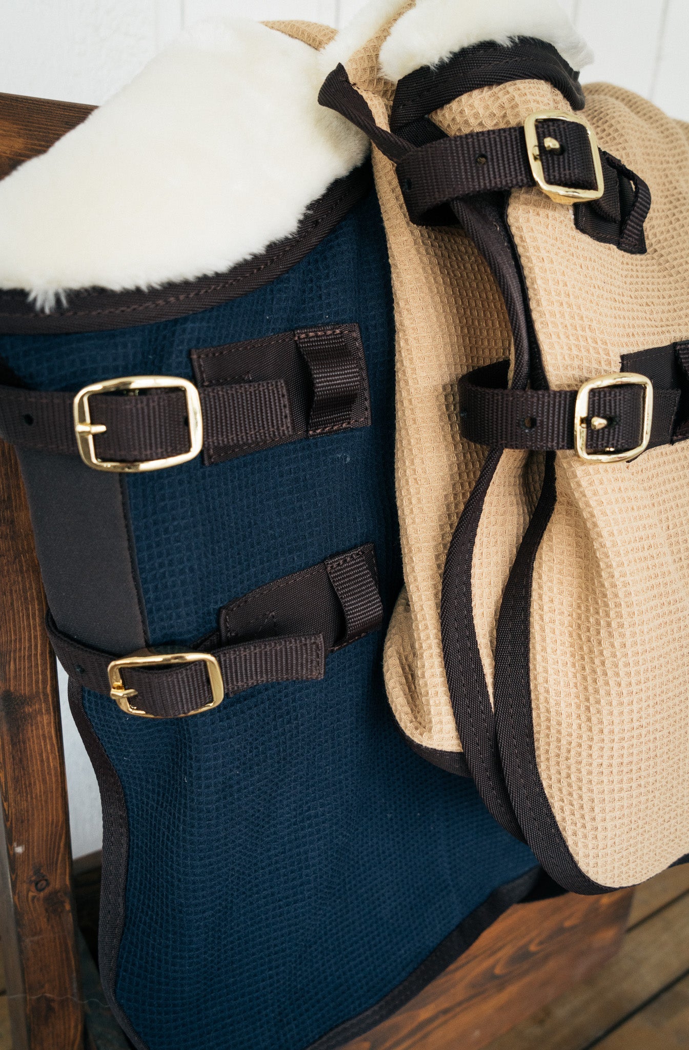 Sixteen Cypress Cotton Waffle Cooler - Navy & Hickory - Sixteen Cypress - Equiluxe Tack