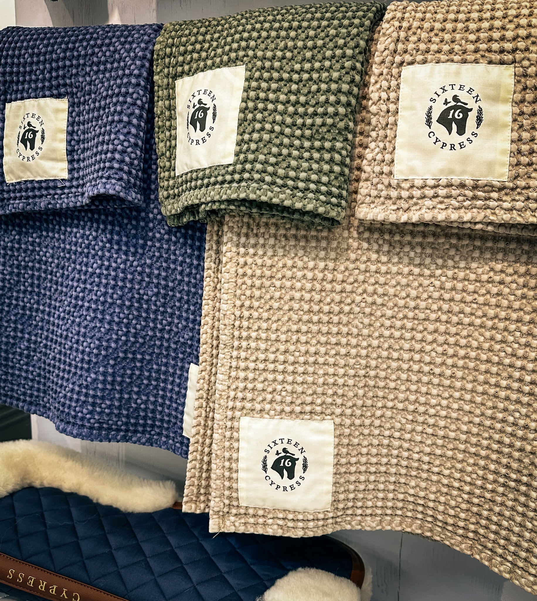 Sixteen Cypress Cotton Waffle Stable Towel, Sand - Sixteen Cypress - Equiluxe Tack