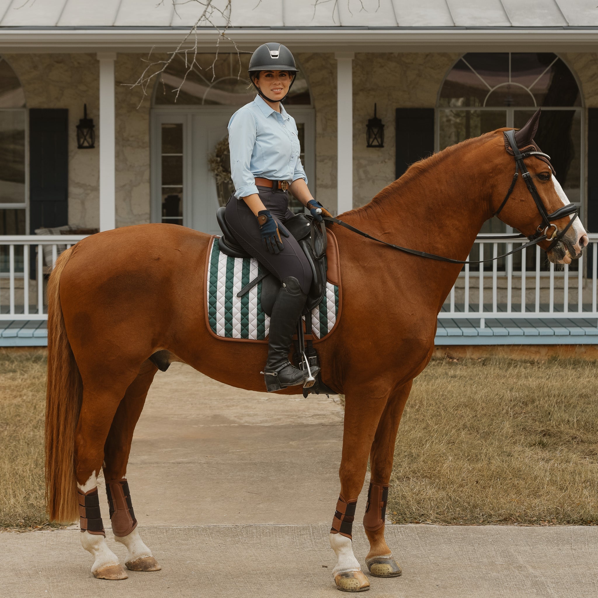 Sixteen Cypress Dressage Pad, Carmel Stripe - Sixteen Cypress - Equiluxe Tack