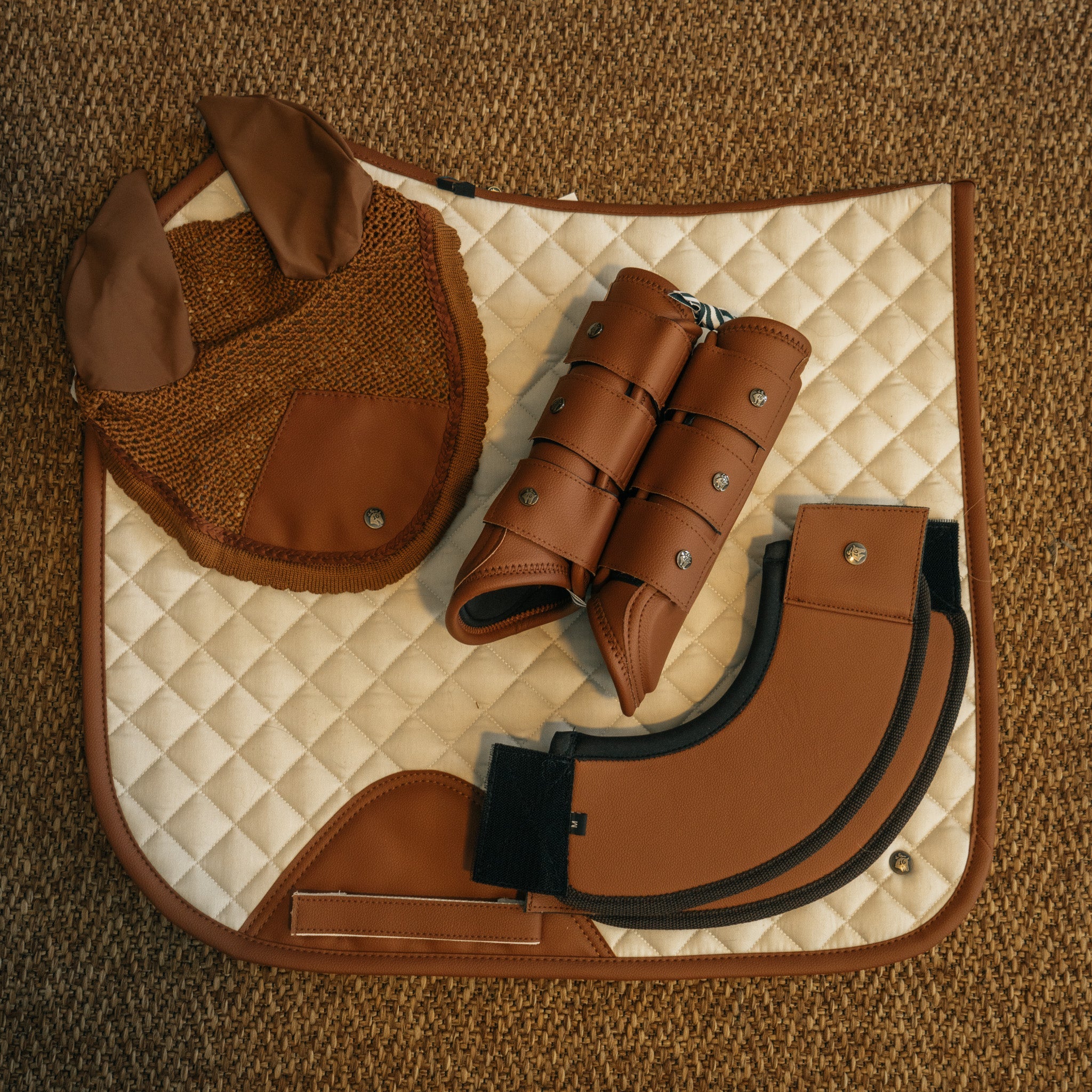 Sixteen Cypress Dressage Pad, Pearl & Cognac - Sixteen Cypress - Equiluxe Tack