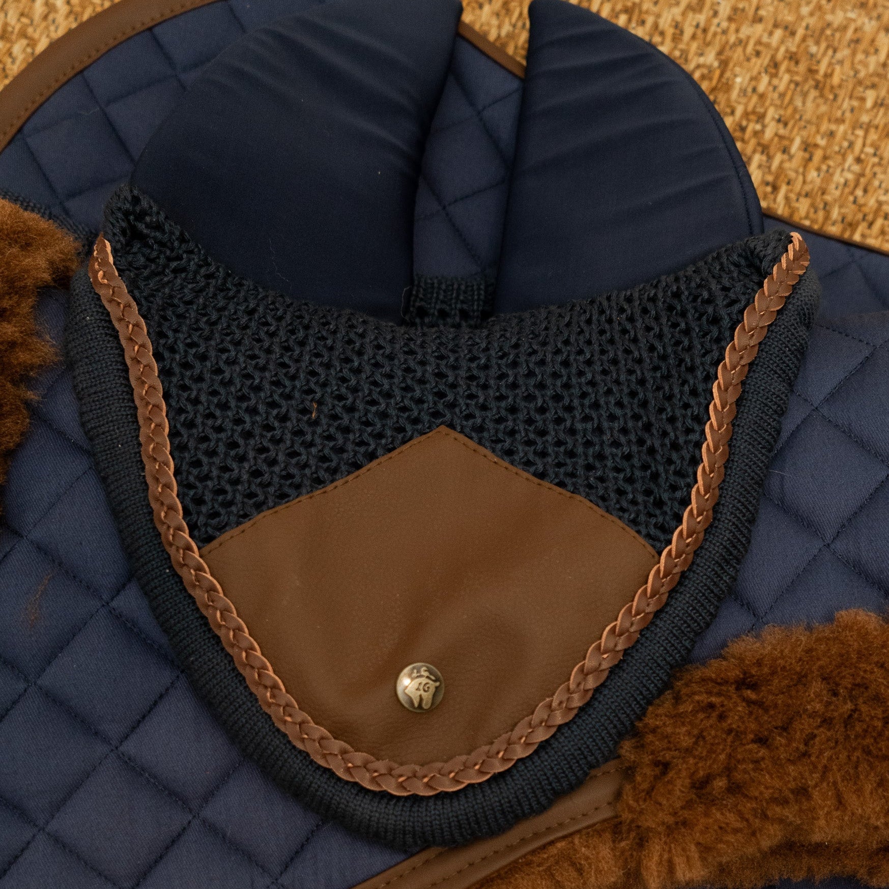 Sixteen Cypress Ear Net, Navy & Hickory, Sound - Softening - Sixteen Cypress - Equiluxe Tack