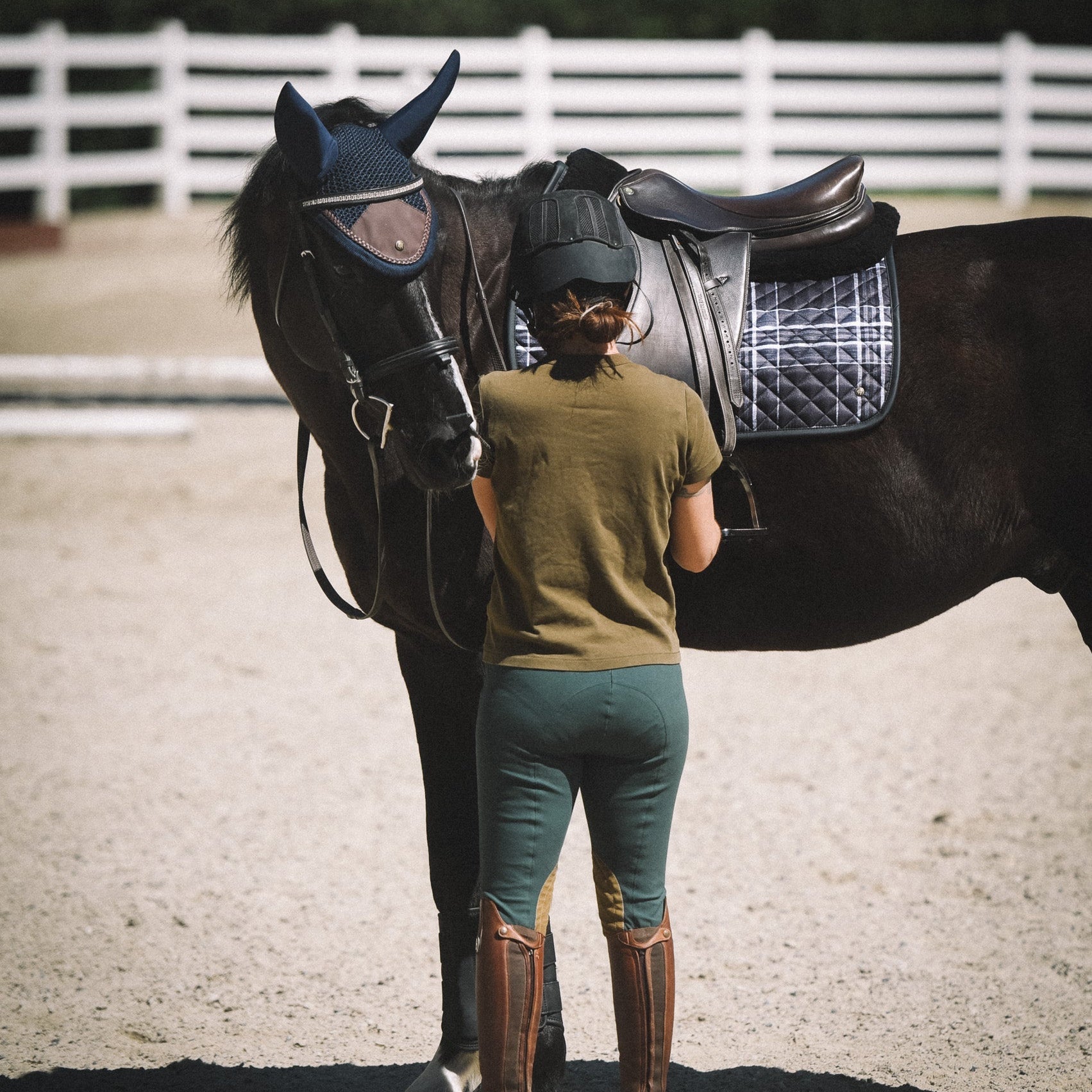 Sixteen Cypress Ear Net, Navy & Hickory, Sound - Softening - Sixteen Cypress - Equiluxe Tack