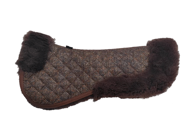 Sixteen Cypress Herringbone & Cognac Merino Wool Fleece Half Pad - Sixteen Cypress - Equiluxe Tack