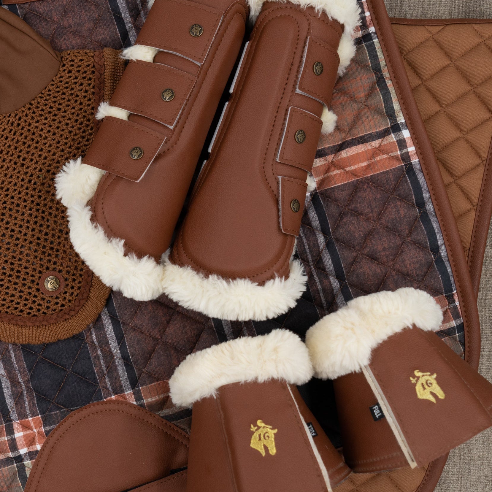 Sixteen Cypress Leatherette Brushing Boots, Cognac - Sixteen Cypress - Equiluxe Tack